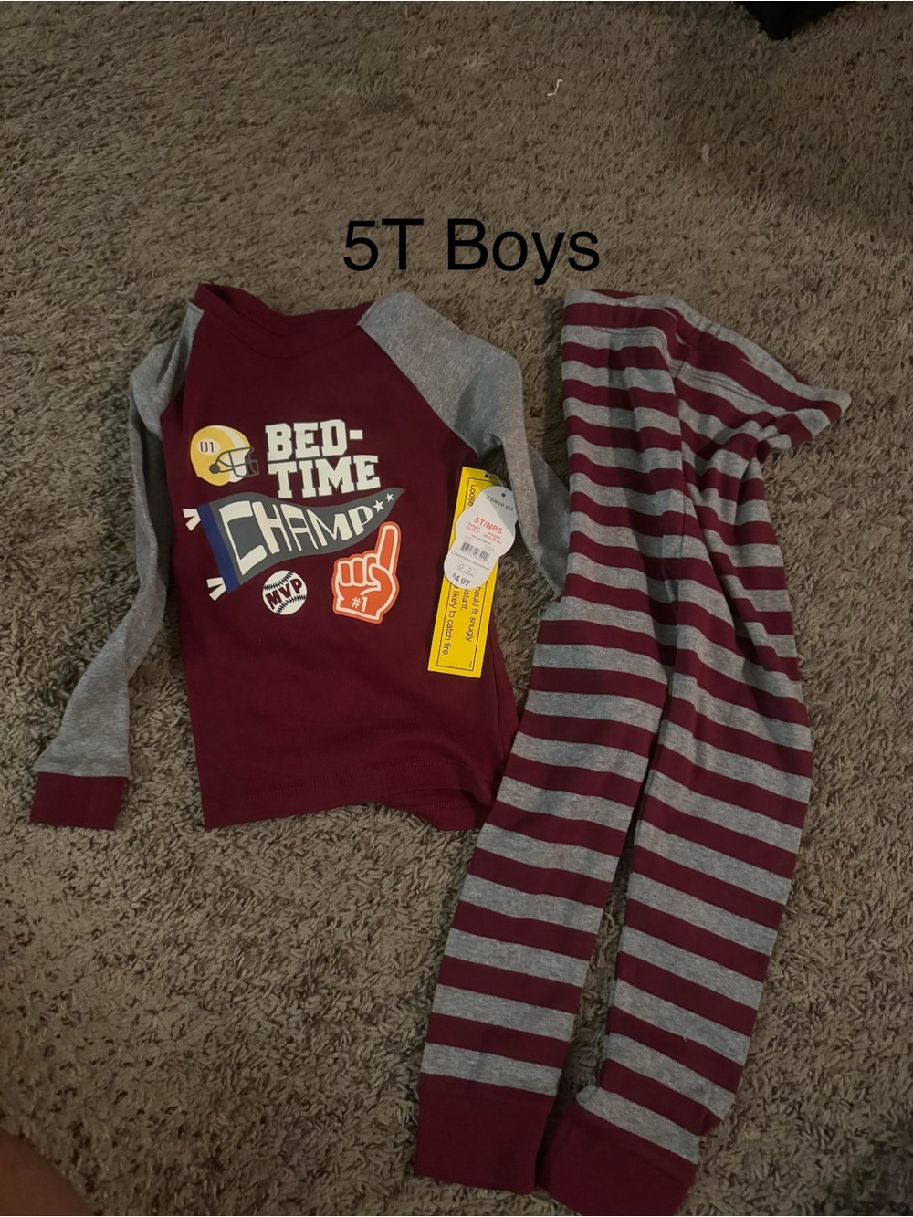 Boys Burgundy and Gray Bed-Time Champ Pajama Set